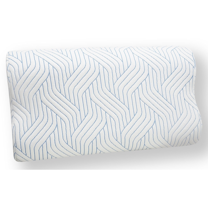 Perna Cervicala Ortopedica Uzual Tempur Blue, Spuma cu Memorie, Ergonomica, 42x72x11-13cm