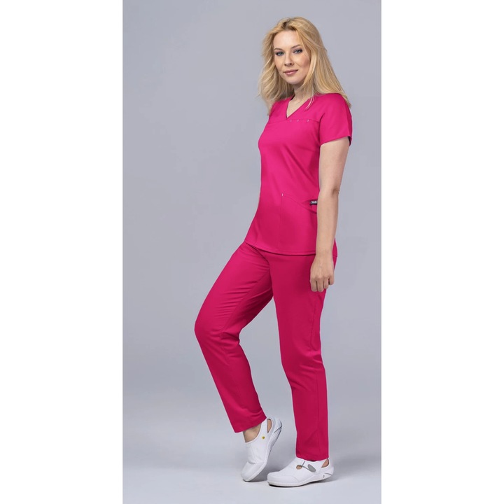 Costum medical de dama, bluza si pantalon, Slim Fit, New AMBRA, Ciclam, 3XL