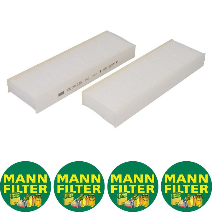 Filtru habitaclu polen Auto Mann Filter CU 26 025-2 pentru DS DS 3 / DS 3, CITROEN C4 III, C4 X, FIAT 600E / 600, JEEP AVENGER, OPEL CORSA F, CORSA F/HATCHBACK, MOKKA, PEUGEOT 2008 II, 208 II 1.2-Electric 05.19, 4 stickere Mann Filru