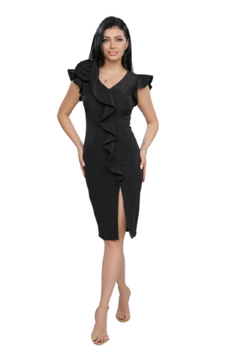 Rochie conica eleganta cu volan pe o parte, Negru