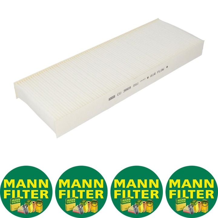 Filtru habitaclu Auto Mann Filter CU 3869 pentru MERCEDES ACTROS, ACTROS MP2 / MP3, ECONIC, ECONIC 2 04.96, 4 stickere Mann Filru