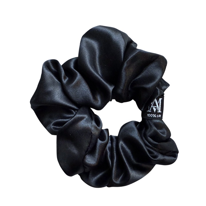 Elastic de Par din Matase Naturala 22 momme, Negru, L, Calitate Premium - Matasia®
