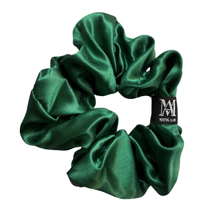 Elastic de Par din Matase Naturala 22 momme, Verde Smarald, L, Calitate Premium - Matasia®