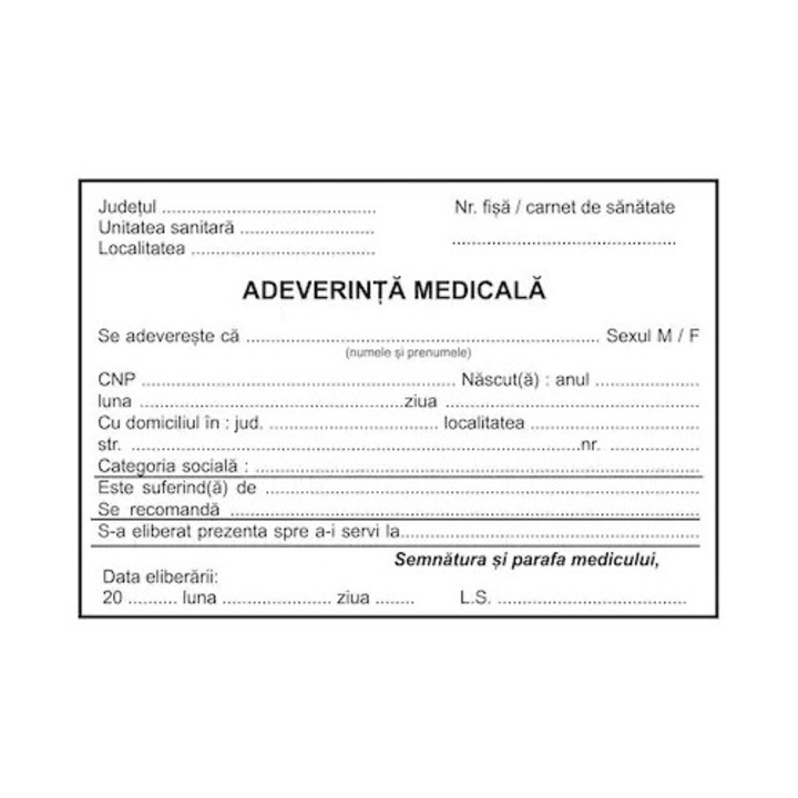 Adeverinta medicala A6