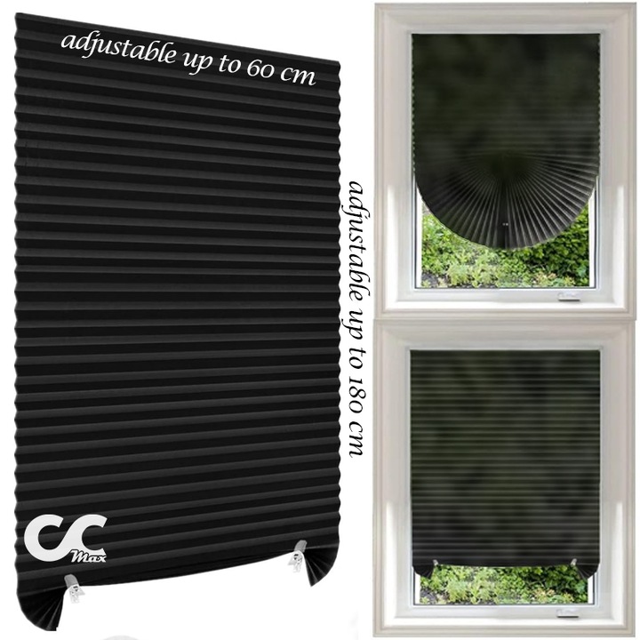 Jaluzea CCmax tip Evantai, PVC Textil Negru, Sistem Prindere Autoadeziv Inclus, Usor de Montat, 60 x 180 cm