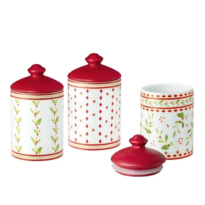 Set de 3 borcane pentru condimente, Madame Coco, portelan, multicolor, 9x9x16 cm