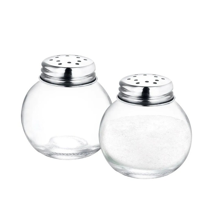 Set 2 Dispenseri pentru Sare si Condimente, Madame Coco, Sticla, 55ml, Transparent