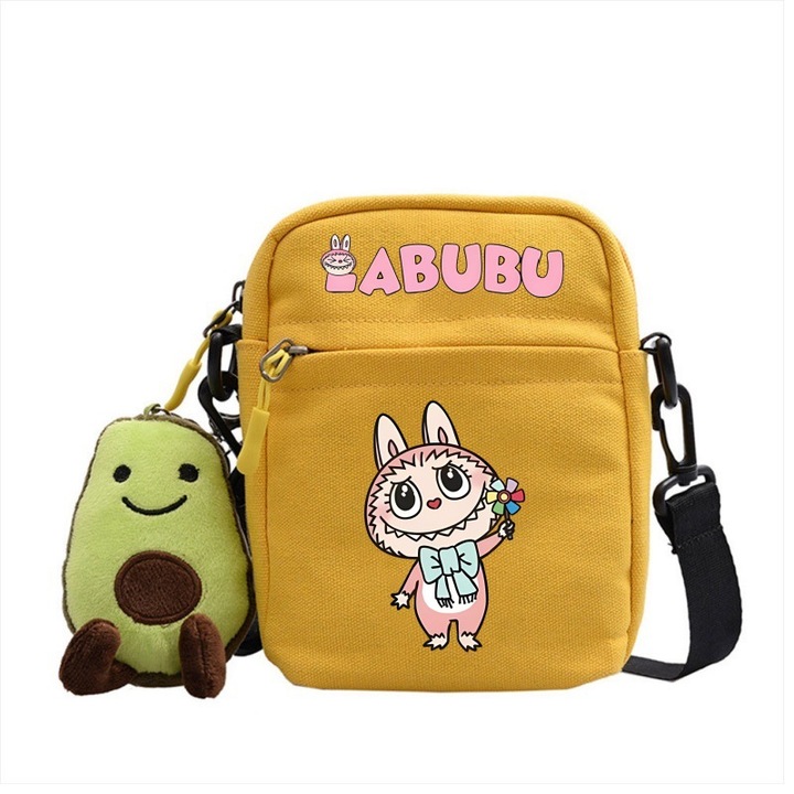 Чанта за през рамо Labubu Crossbody, платнена, жълта, Bag-5