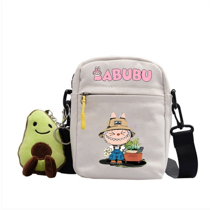 Чанта за през рамо Labubu, платнена, бяла, Bag-7