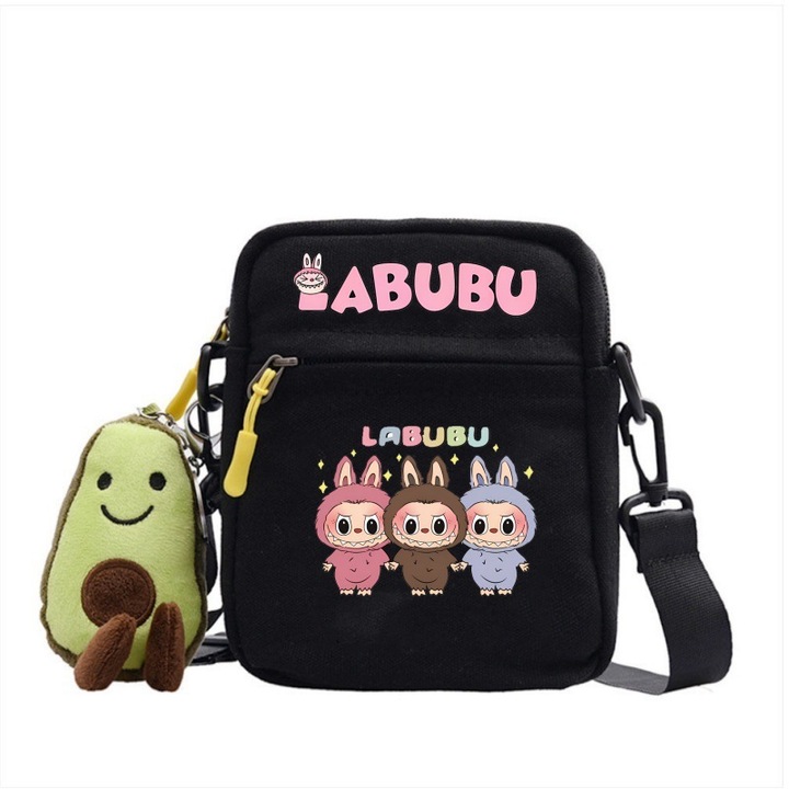 Чанта за през рамо Labubu Crossbody, платнена, черна, Bag-1