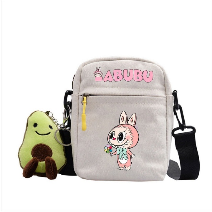 Чанта за през рамо Labubu Crossbody, платнена, бяла, Bag-6