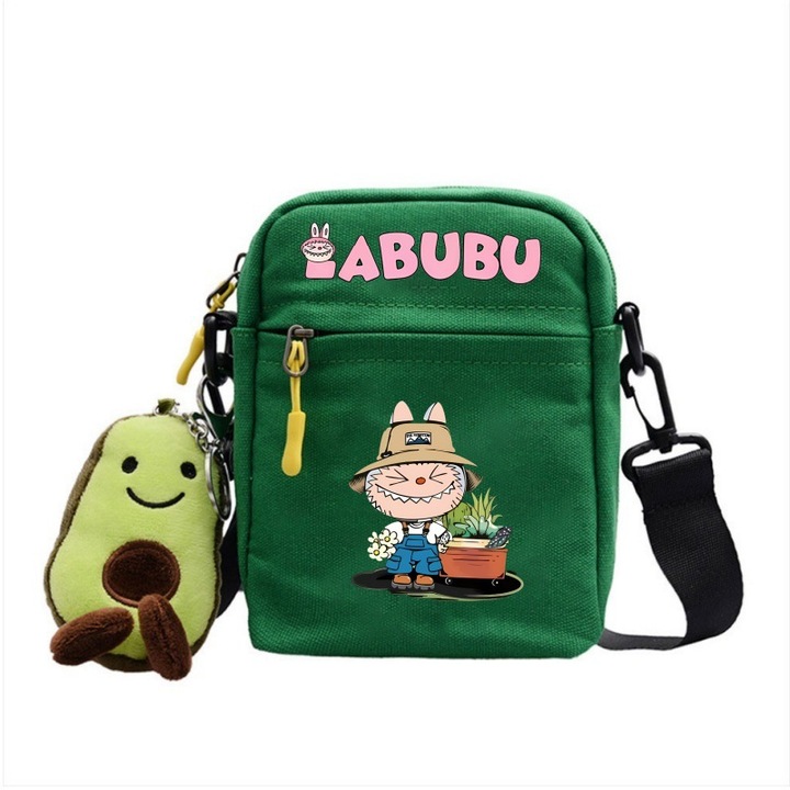 Чанта за през рамо Labubu, платнена, зелена, Bag-7