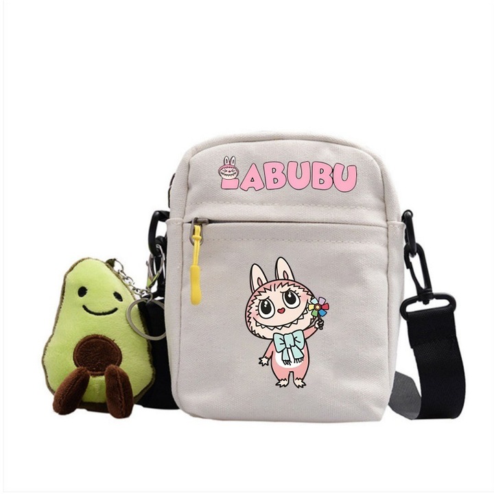 Чанта за през рамо Labubu Crossbody, платнена, бяла, Bag-5