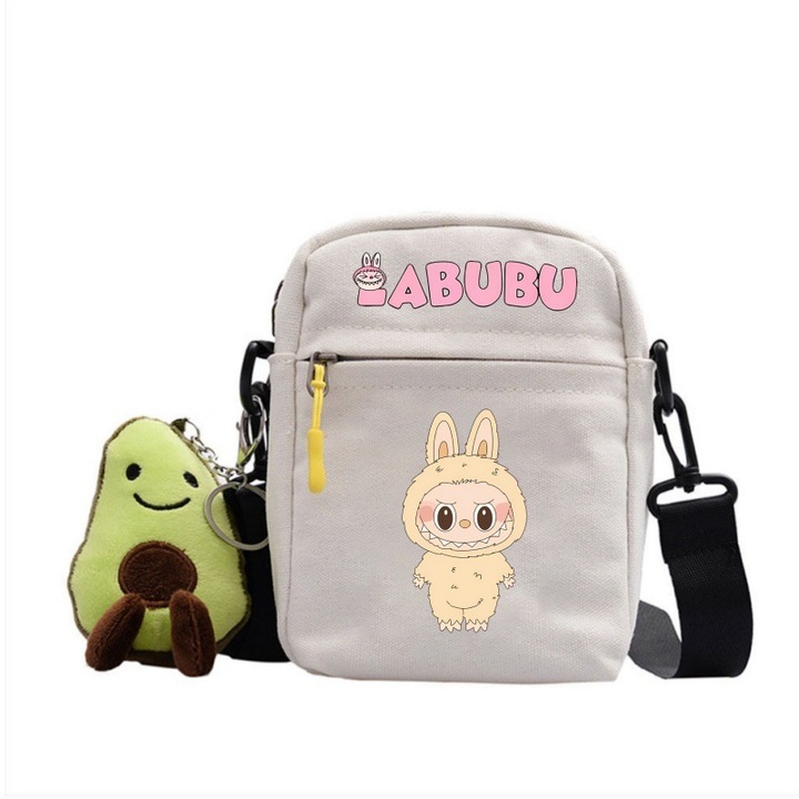 Чанта за през рамо Labubu Crossbody, платнена, бяла, Bag-4