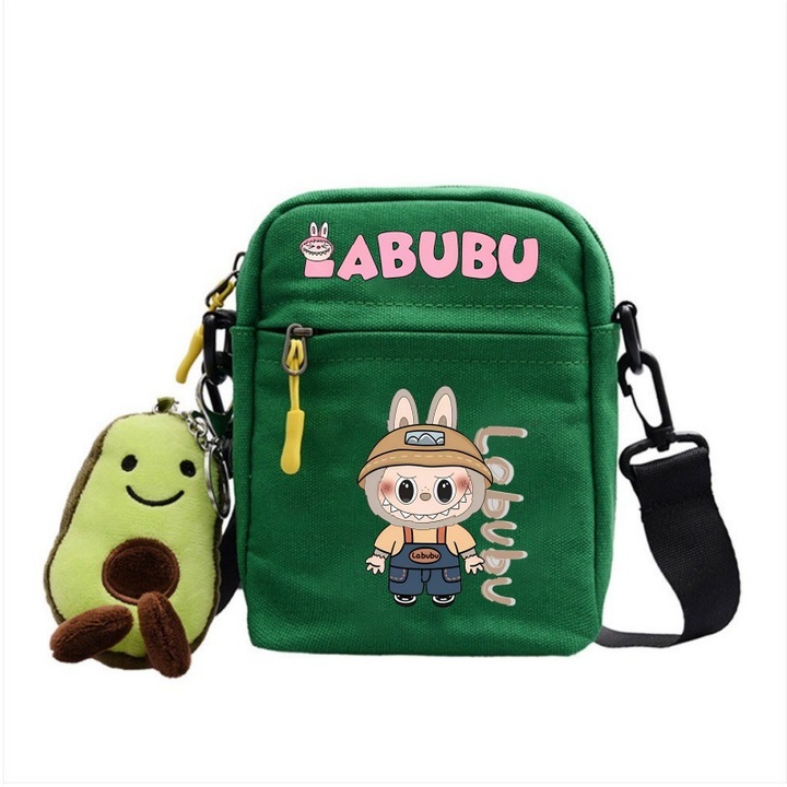 Чанта за през рамо Labubu Crossbody, платнена, зелена, Bag-3