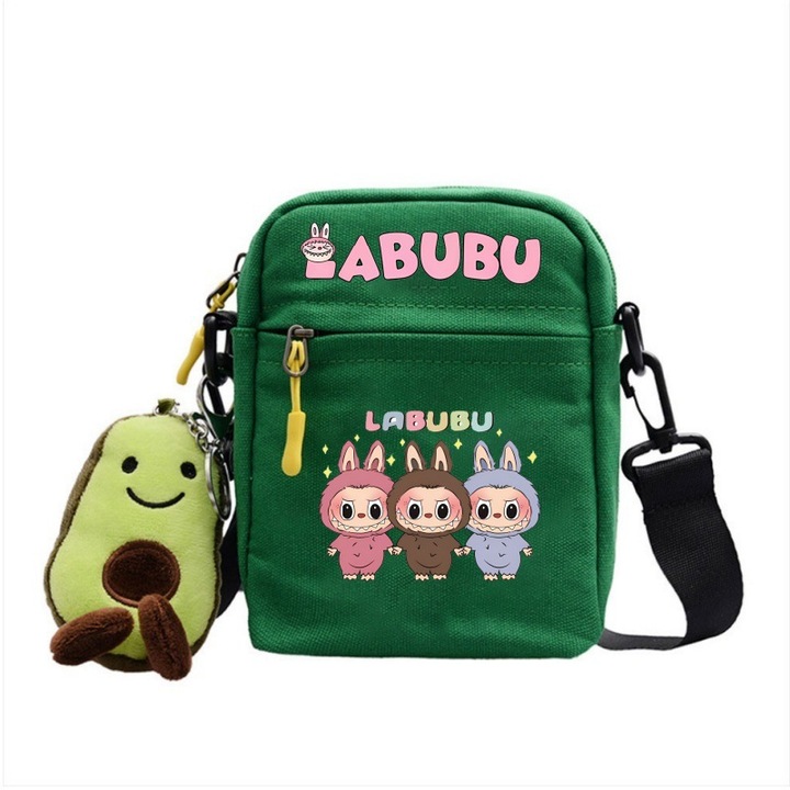 Чанта за през рамо Labubu Crossbody, платнена, зелена, Bag-1