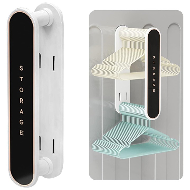 Suport de depozitare pentru umerase, CooTooLa, telescopic reglabil, alb, 16cm