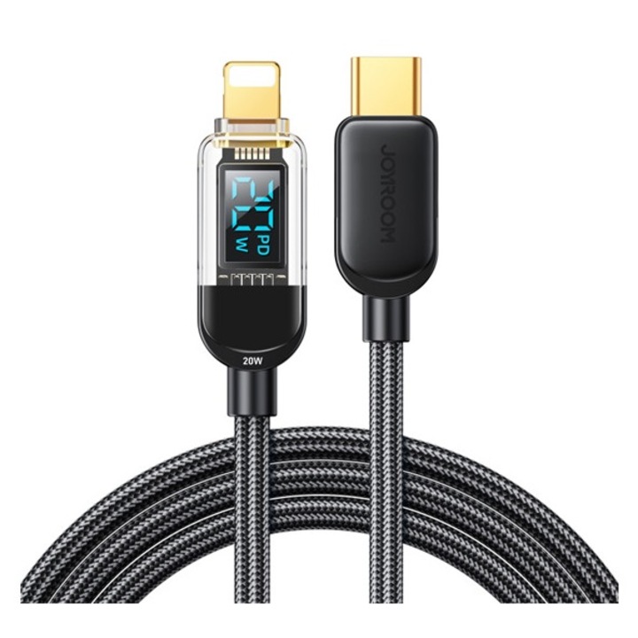 Joyroom adatkábel, type-c - lightning, 20w, gyorstöltő, 120cm, led kijelző, sötétkék