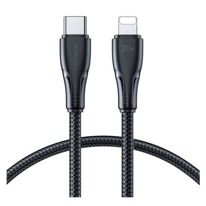 Joyroom surpass adatkábel, type-c - lightning, 20w, gyorstöltő, 25cm, törésgátló, fekete