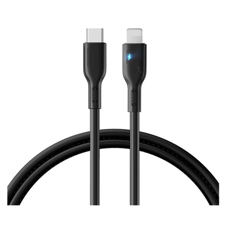 Joyroom adatkábel, type-c - lightning, 20w, gyorstöltő, 200cm, led jelzés, fekete