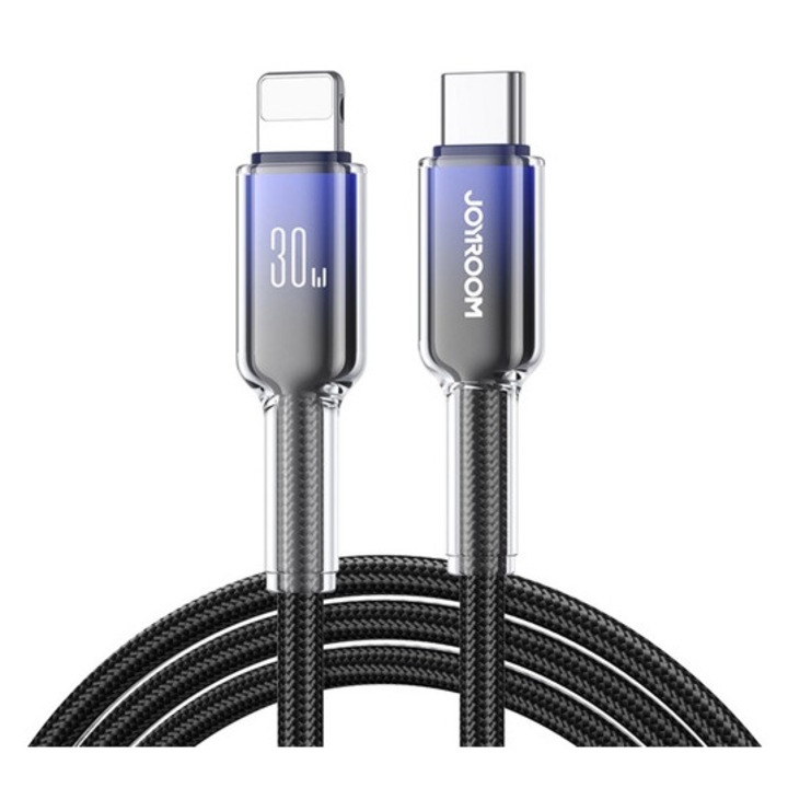 Joyroom кристално чист кабел за данни, Type-C - Lightning, 3A, бързо зареждане, 120см, тип връзка за обувки, черен