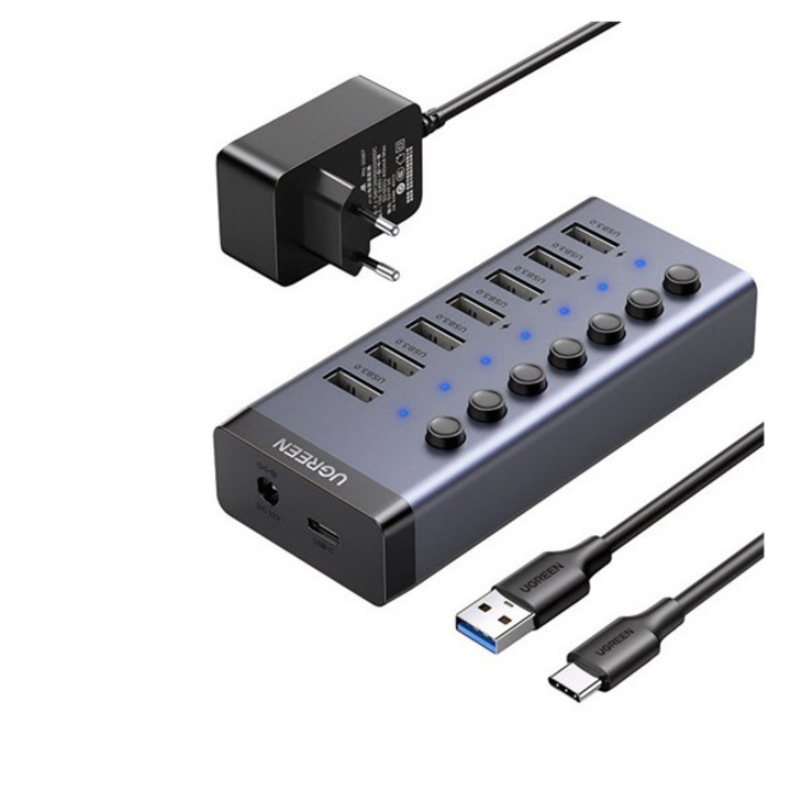 Ugreen cm481 type-c hub 7in1, elosztó, 7 usb aljzat, 2a, 100cm, fekete