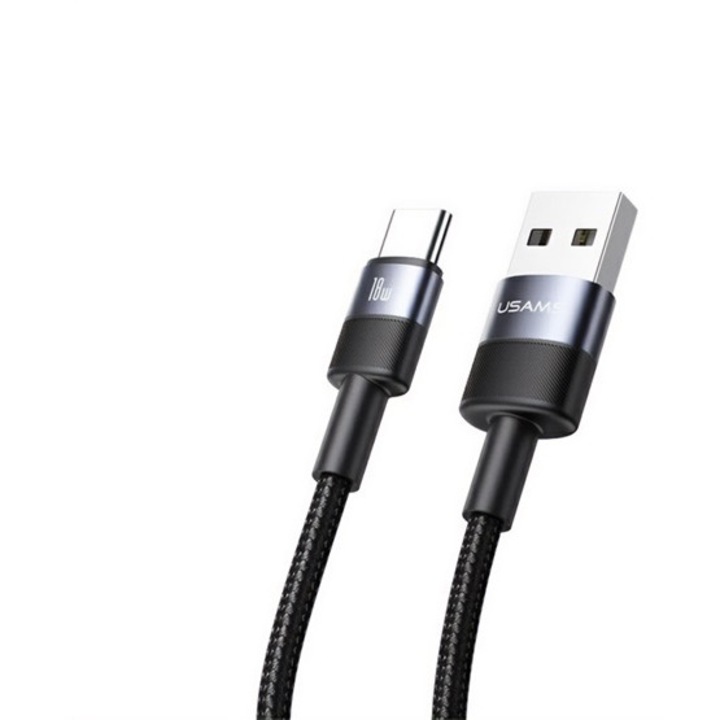 Usams sy series adatkábel, usb - type-c, 3a, 18w, gyorstöltő, 120cm, fekete