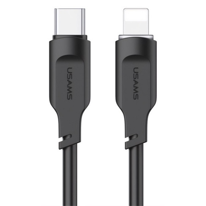 Usams lithe series adatkábel, type-c - lightning, 20w, pd gyorstöltő, 120cm, led jelzés, fekete