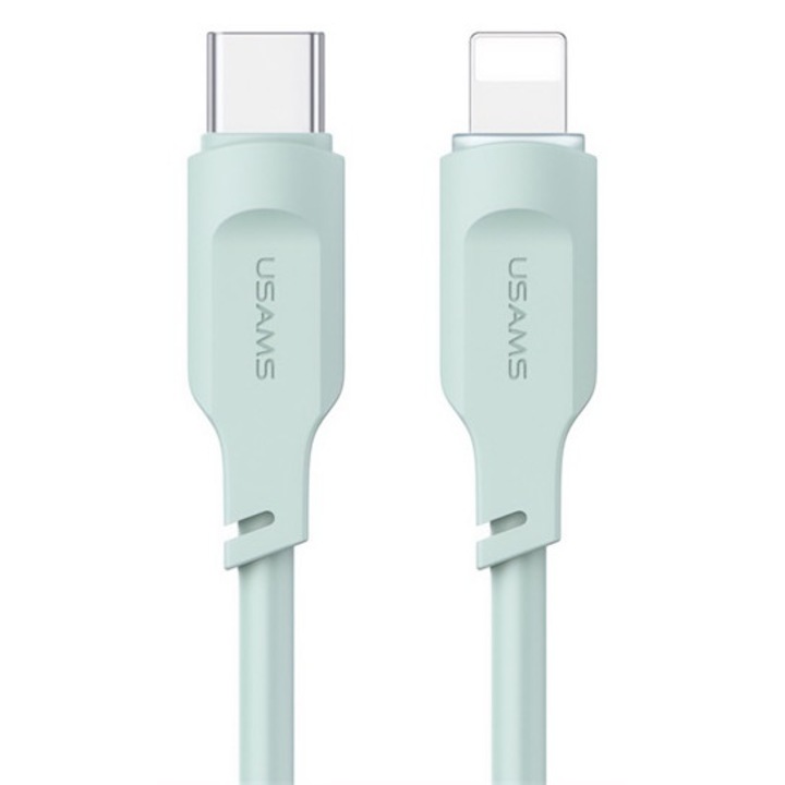 Usams lithe series adatkábel, type-c - lightning, 20w, pd gyorstöltő, 120cm, led jelzés, világoszöld