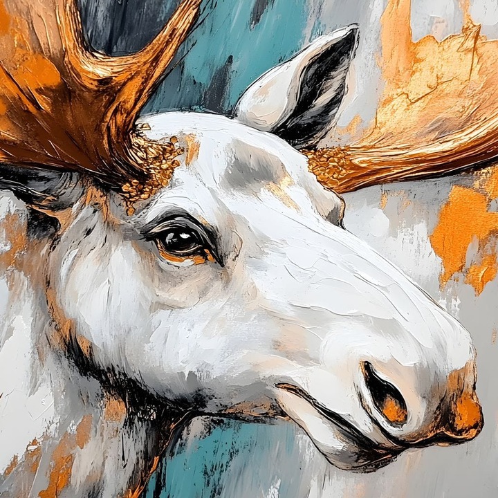 Картина върху платно, LuxCanva® M1248, Зовът на Севера, 70 X 100 см, 100% памучно платно 400 г/м2, дървена рамка, Лос, Тундра, Северен, Арктика, Бозайник, Рога, Портрет, Животно, Картина, Великолепен, Офис, Хол, Детска стая