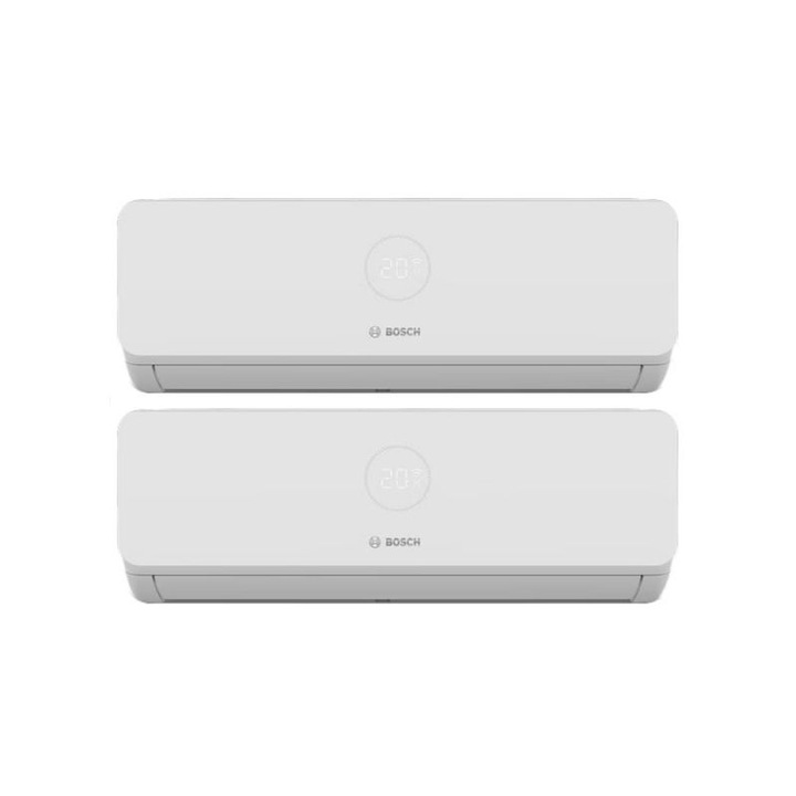 Aparat aer conditionat pentru 2 incaperi BOSCH Climate 3200i, 9000/12000 BTU, A++/A+, Inverter, Unitate externa 18000 BTU, Afisaj, alb