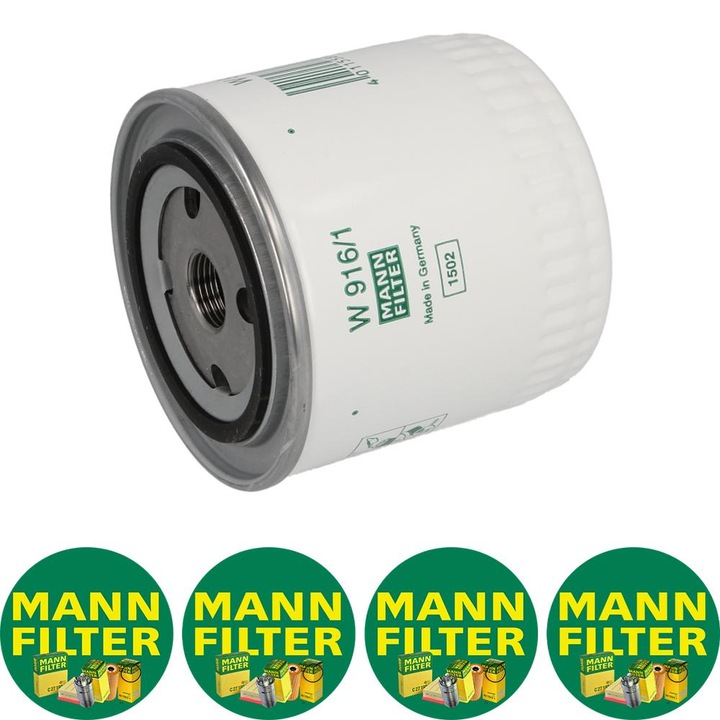 Filtru ulei Mann Filter W 916/1 pentru FORD CAPRI III, ESCORT II, ESCORT V, ESCORT VI, GRANADA, GRANADA I, GRANADA II, P 100 I, P 100 II, SCORPIO I, SCORPIO II, SIERRA, SIERRA I, SIERRA II 1.2-5.0 10.65, 4 stickere Mann Filru