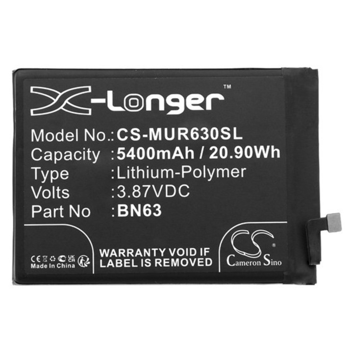 Cameron sino li-polymer akkumulátor, 3, 87v / 5400mAh, redmi bn63 kompatibilis fekete, gyártói csomagolás