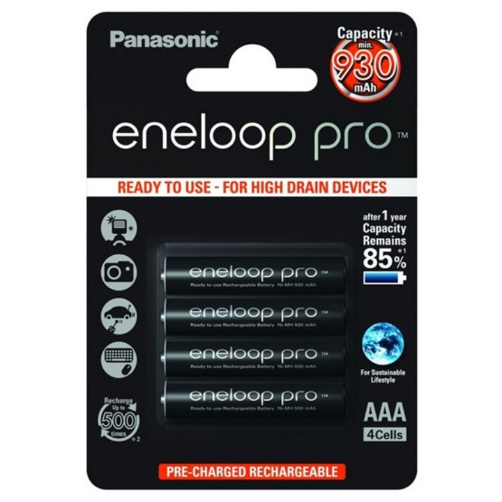 Panasonic eneloop pro elem, aaa, bk-4hcde, 1.2v, 930mAh ni-mh, újratölthető, 4db/csomag