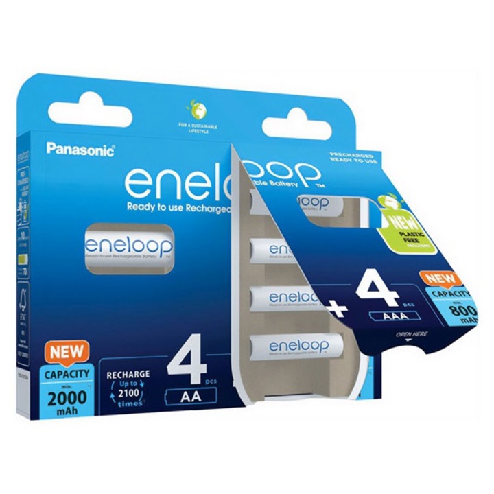 Panasonic eneloop elem, 4xaaa/800mAh ni-mh, 4xaa/2000mAh ni-mh, bk-kjmcde44e, újratölthető, 8db/csomag