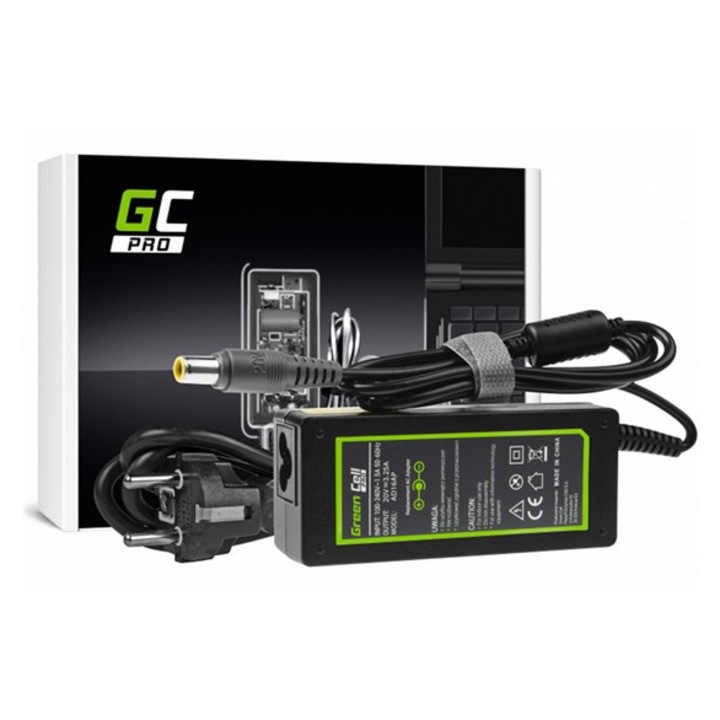 Green cell pro töltő és ac adapter, 20v/3.25a, 65w, dc csatlakozó, 7.7-5.5mm, lenovo b580 b590 thinkpad t400, fekete