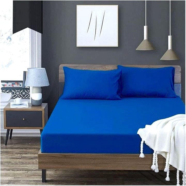 Kotonia Home rugalmas ágytakaró - Kötött, pamut, kék, 100x200+30 cm