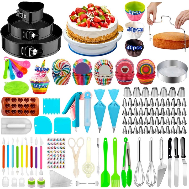 Set instrumente Patiserie/Cofetarie, Oricean, Platou Rotativ, Duze pentru Ornat si Taietor Blat, Multicolor