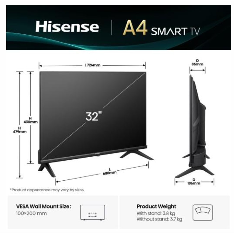 Televizor LED Hisense 32A4Q, Smart TV, WiFi, 80 cm, HD Ready