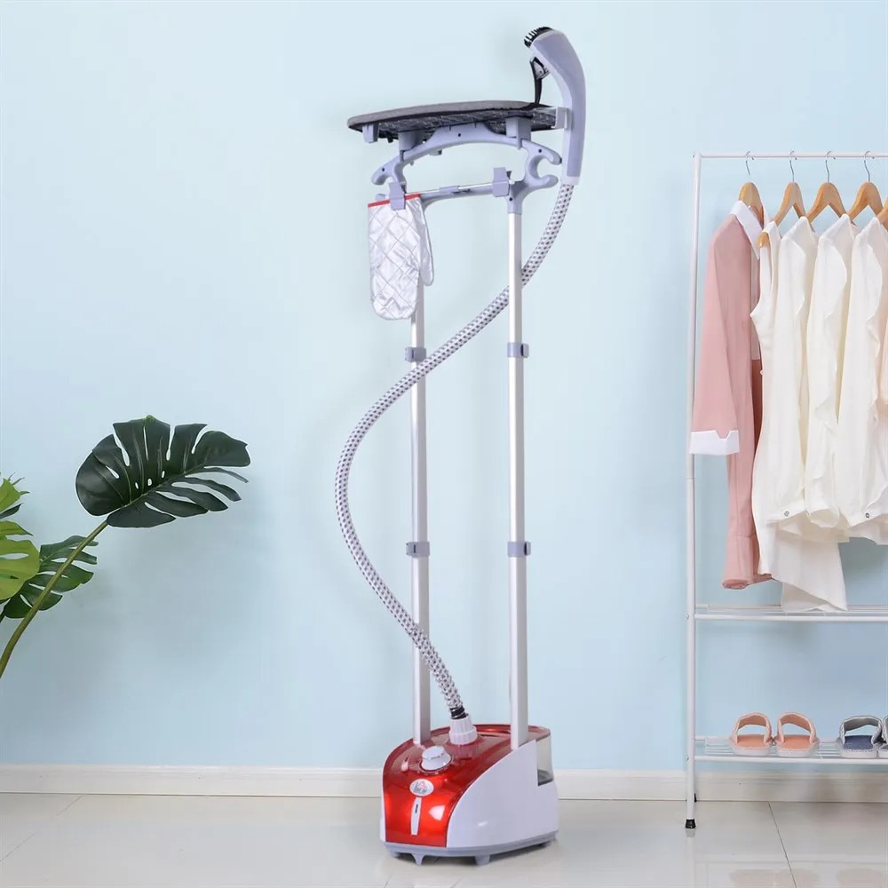 Perie cu abur pentru haine, 11 temperaturi, rezervor de 2 l, caldura 38 s, bara dubla, rosie