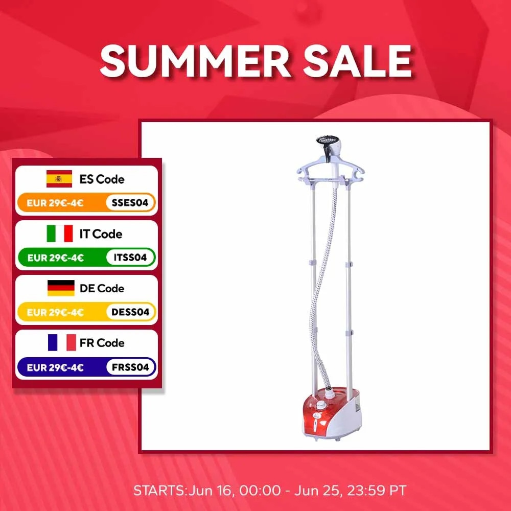 Perie cu abur pentru haine, 11 temperaturi, rezervor de 2 l, caldura 38 s, bara dubla, rosie