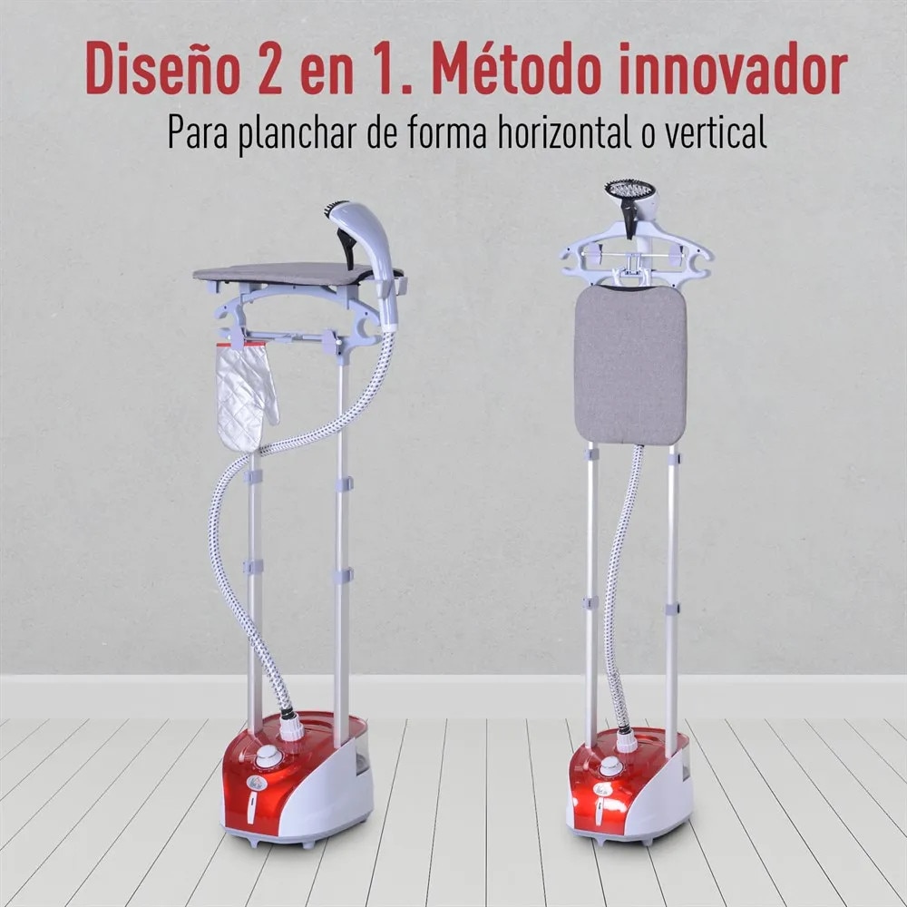 Perie cu abur pentru haine, 11 temperaturi, rezervor de 2 l, caldura 38 s, bara dubla, rosie