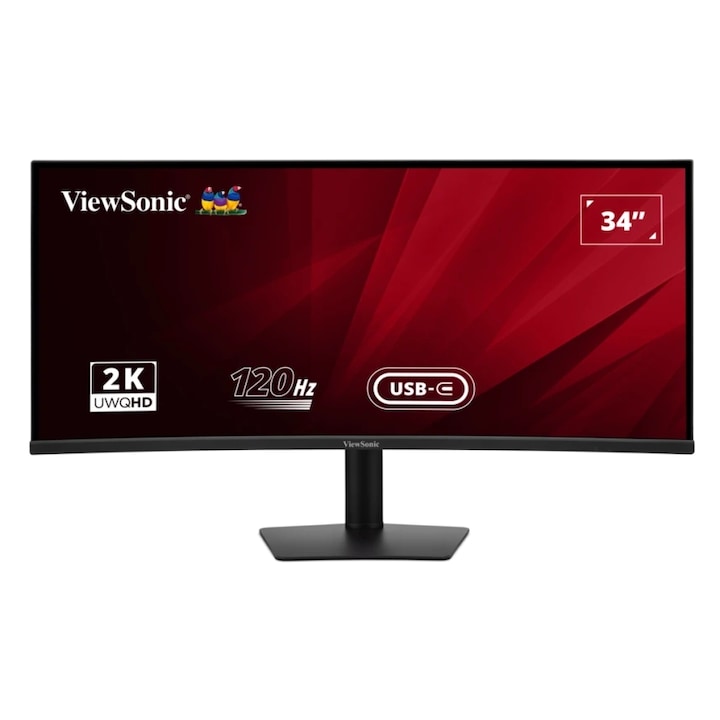 ViewSonic 34" VA3420C IPS LED monitor, UWQHD 3440 x 1440, HDMI, DisplayPort, Ívelt képernyő, hangszórók, 120 Hz, 1 ms fekete