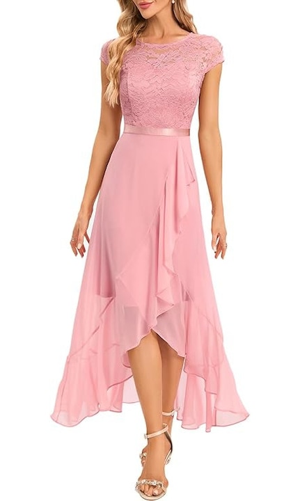 Rochie eleganta lunga peste genunchi, mulata pe corp, fara maneci Roz, 3XL