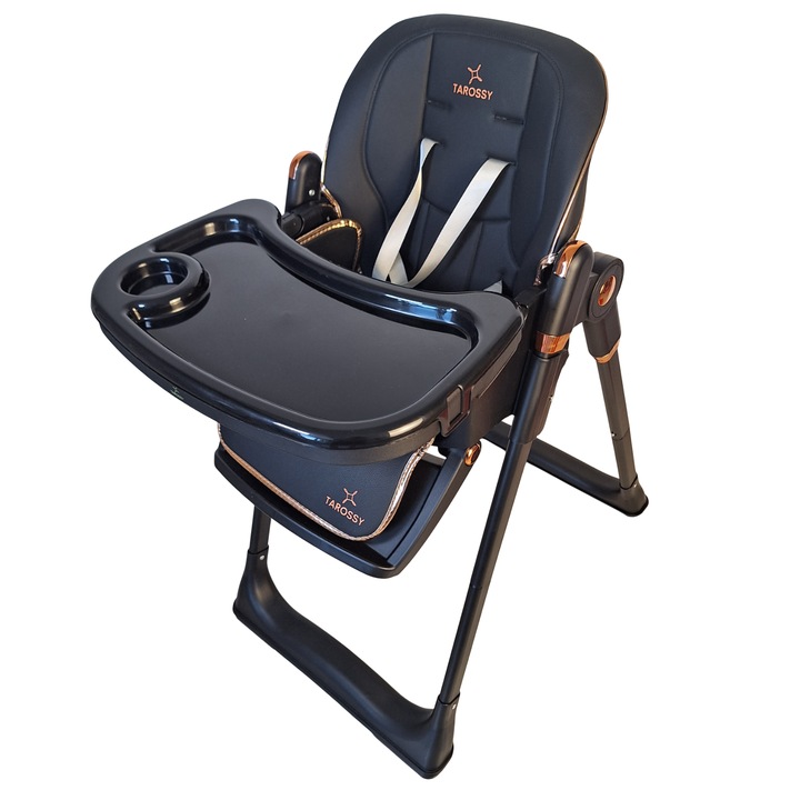 Scaun de Masa 3in1 pentru Bebelusi si Copii Tarossy®, Varsta 6-36 luni, Inaltime Ajustabila, Centura de Siguranta in 5 Puncte, Tavita Reglabila si Detasabila, Roti, Negru