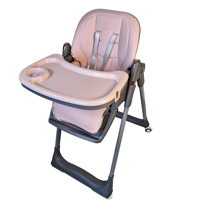 Scaun de Masa 3in1 pentru Bebelusi si Copii Tarossy®, Varsta 6-36 luni, Inaltime Ajustabila, Centura de Siguranta in 5 Puncte, Tavita Reglabila si Detasabila, Roti, Roz