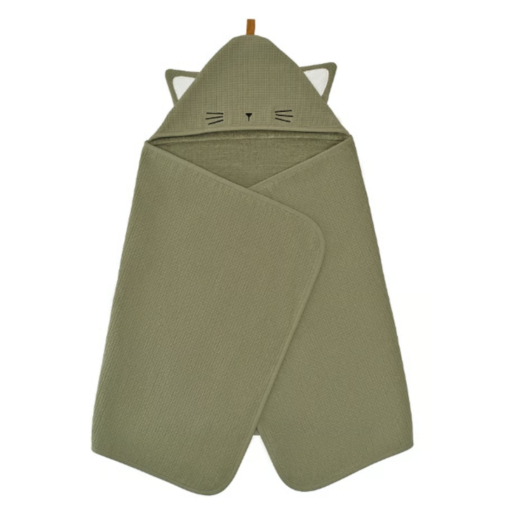 Бебешка кърпа с качулка, зелена, 60x125 см, мека и абсорбираща, лесна за поддръжка - идеална след баня или за подарък