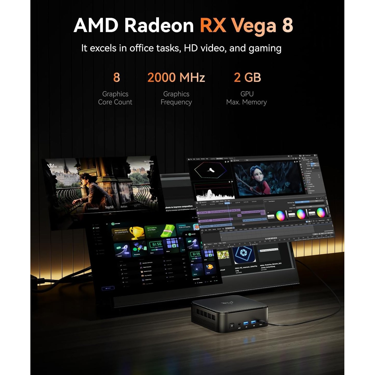 Mini PC NiPoGi E3B, AMD Ryzen 7 5825U, pana la 4.5 GHz, 16 GB RAM