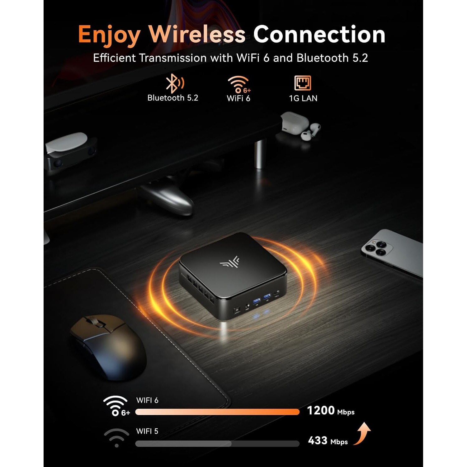 Mini PC NiPoGi E3B, AMD Ryzen 7 5825U, pana la 4.5 GHz, 16 GB RAM