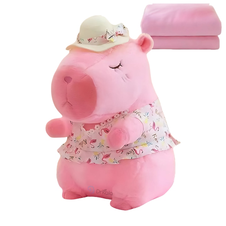 Плюшена играчка, Капибара с одеяло, Ултра мека козина, Розова, 46 см